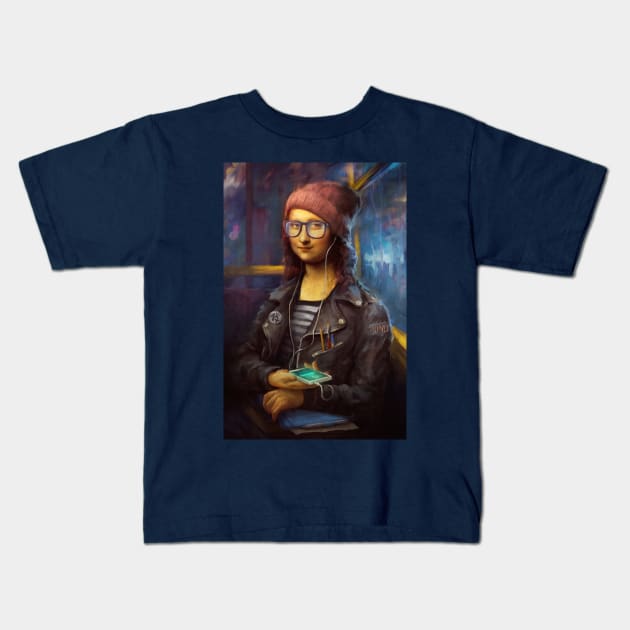 Mona Lisa in Bus Kids T-Shirt by bohater13